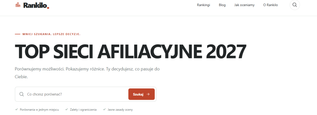 Najlepsze sieci afiliacyjne w 2027 wg Rankilo