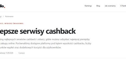 Najlepsze serwisy cashback na 2027 rok wg Rankilo